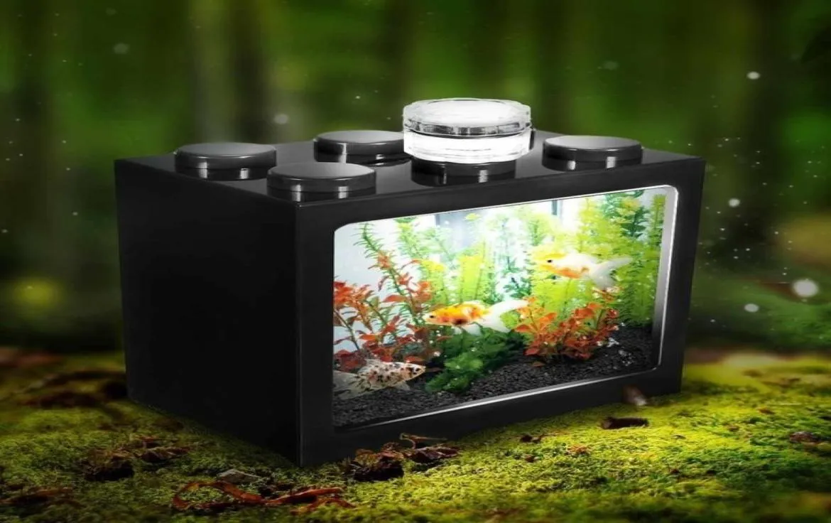 LED Mini Fish Tank 6 Cores Lâmpada de luz Bloco Rium Block Home Office Tea Table Decoration 12x 8x 105cm Y2009178785291