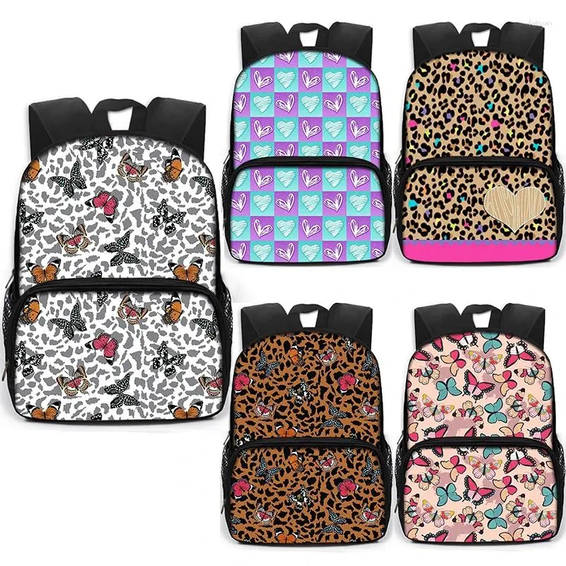 Backpack Leopard Butterfly Stampa di scuole di cuore rosso per adolescenti ragazzi daypack per bambini sacchetti per studenti borse per studenti