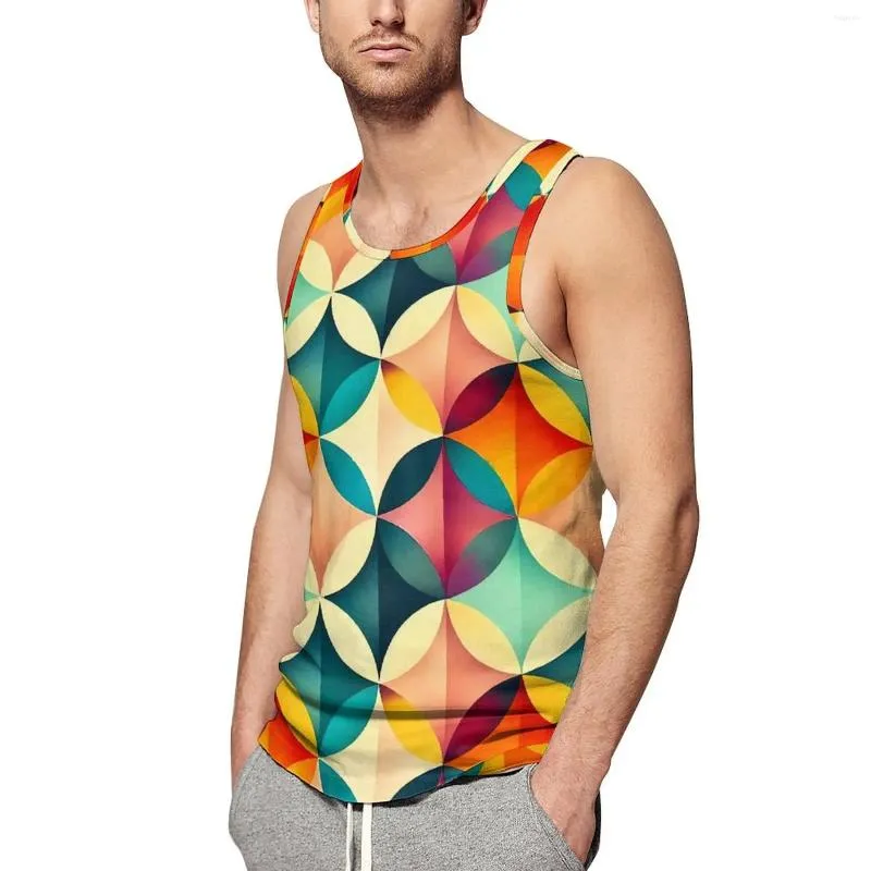 Men's Tank Tops Color Vintage Geometric Daily Top Abstract Art Gym Males Design Cool Sleeveless Shirts Plus Size