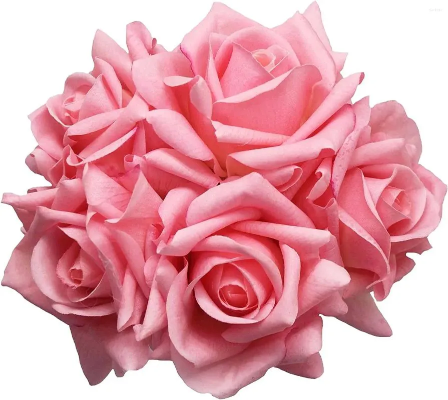 Fleurs décoratives 5pcs Rose Bouquet Artificiel Silk Big Pinkrose Real Flower for Wedding Bridesmaid Party Centres