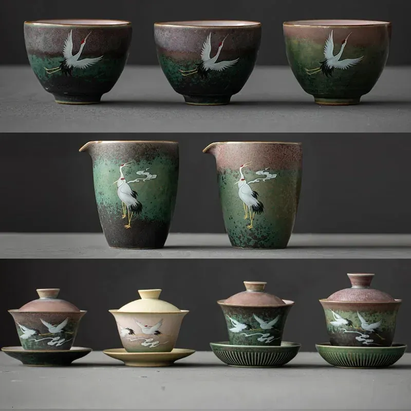 Ретро китайский чай кунг -фу чай ручной работы керамика Gaiwan Teacup Fair Cup Высококачественный творческий чайный чайник ручной работы Tiki 240428