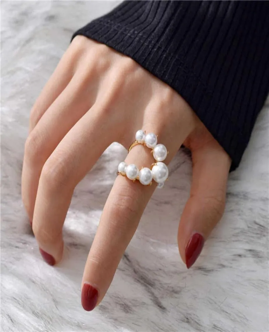 Clusterringe große Perlenringe für Frauen Hip Hop Cooler großer Fingerring Eingelegtes Perlenperlen Mädchen Neue Mode verstellbarer Ring Jewelr6084471