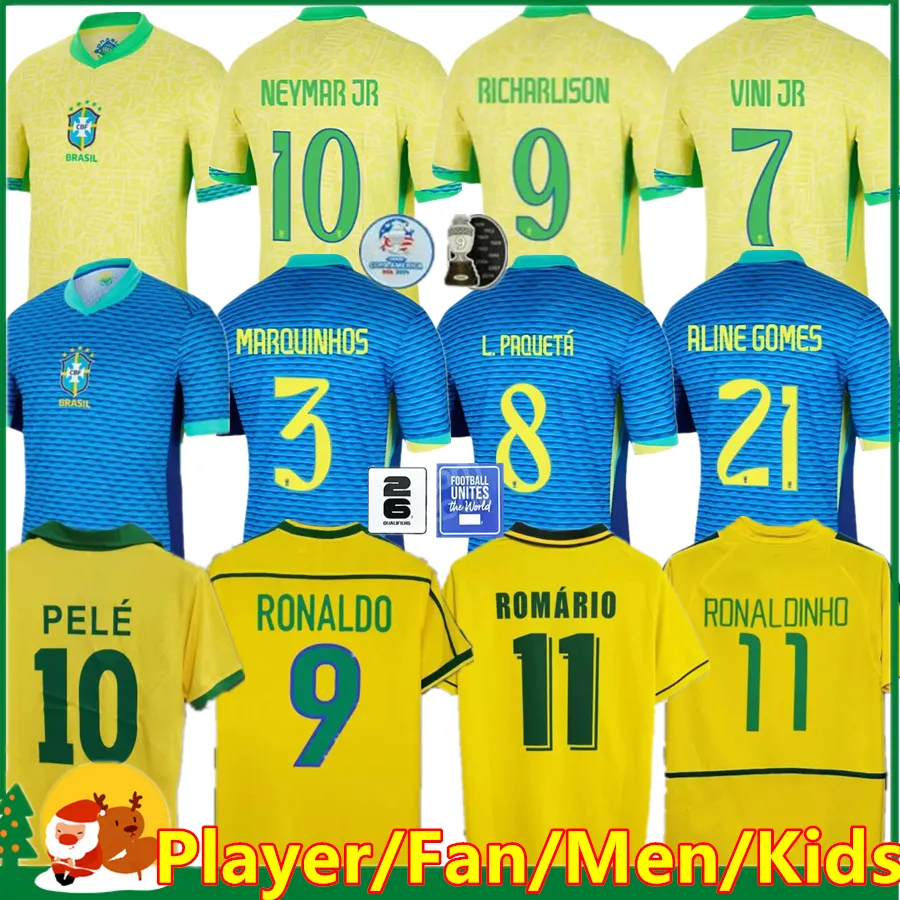 Koszulki piłkarskie 2024 Brazylijskie koszulki piłkarskie Marcelo Paqueta Neres Neymar Jr Coutinho Firmino Jesus Vini Jr 1970 1978 1998 Brasils Kit Kit Men Football Shirt