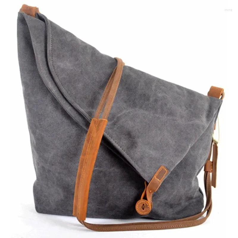 Shoulder Bags Canvas Handbag Retro Korean Style Women Leather Strap Military Leisure