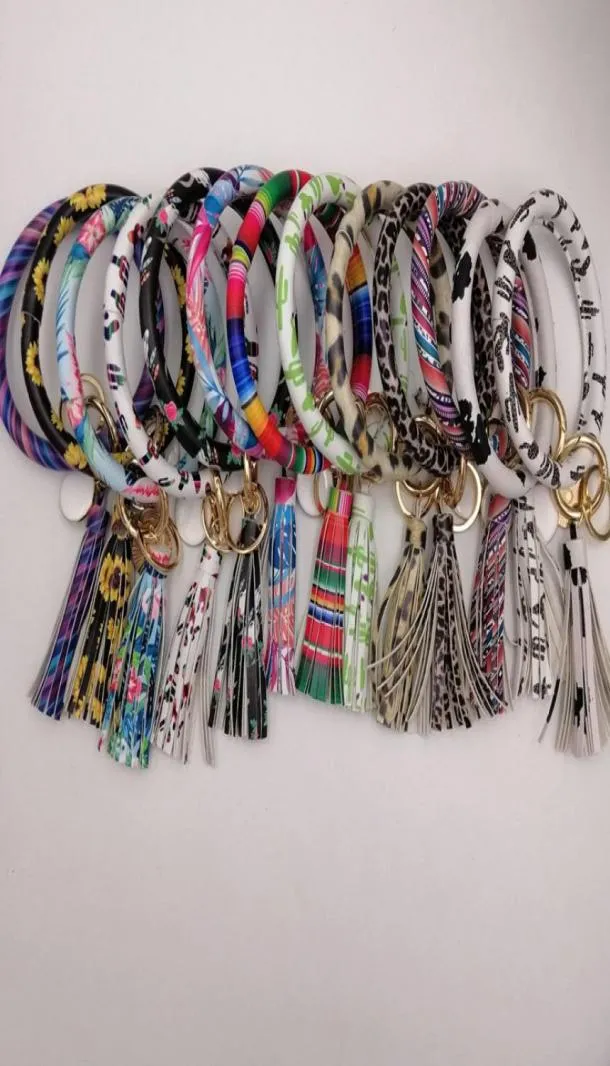 EUB 10pcs mixed colors PU Leather O Key Chain Custom Circle Tassel Wristlet Bracelet Keychain Women Girl Key Ring Wrist Strap9007999