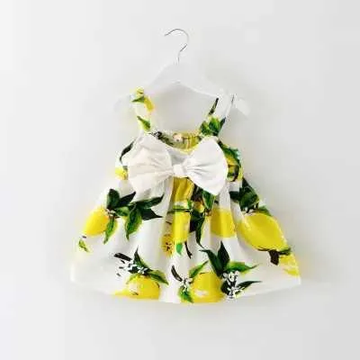 女の子のドレス2023夏の女の赤ちゃんドレスレモンプリント新生児ドレス洗礼用ガウン