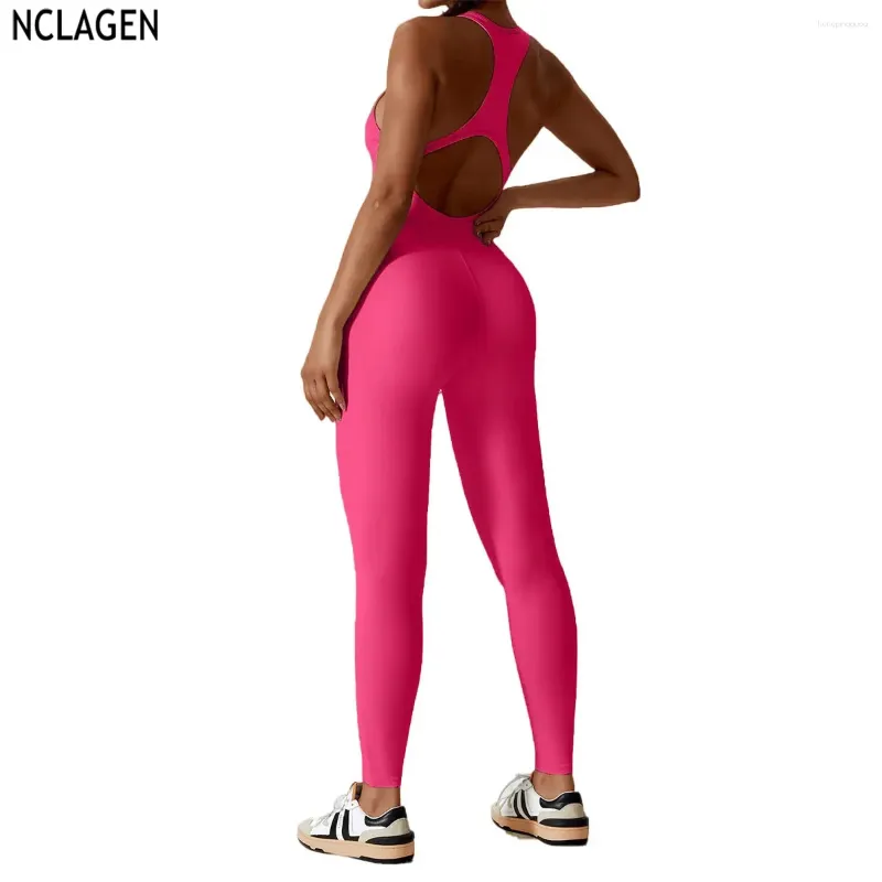 Ensembles actifs Nclagen Women Yoga Gym Jumps combinaison coureuse coure arrière creux sans manches