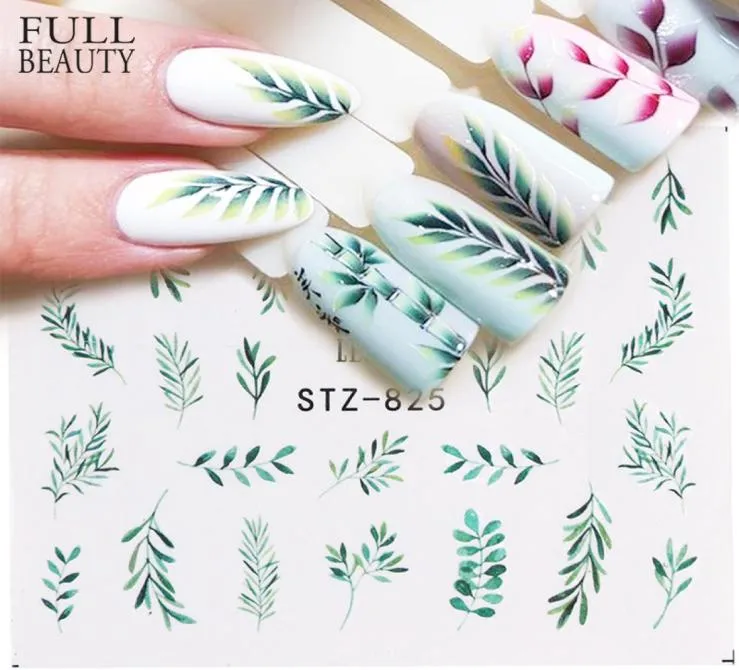 25pcslot Water Nail Decal and Sticker Flower Leaf Tree Green Simple Summer Slider for Manicure Nail Art Watermark Tips CHSTZ82482890292
