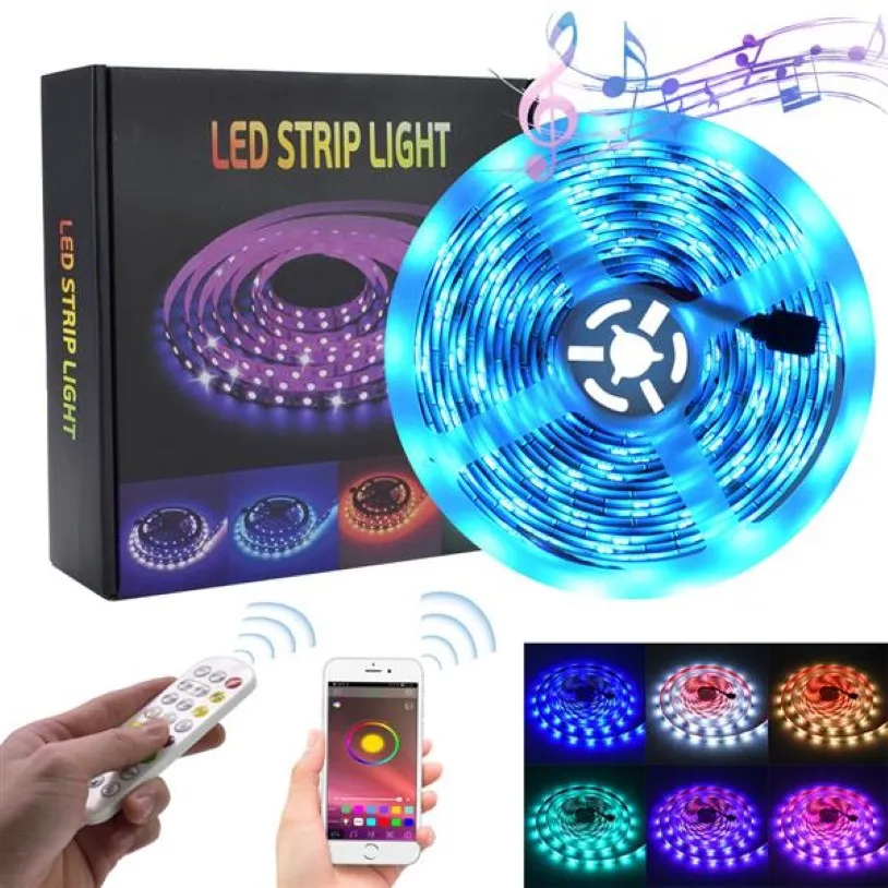 Luzes de tira de LED de 5m Luz de fita RGB Luz 150 LEDs SMD5050 Controlador Bluetooth impermeável 24key Controle remoto 2088