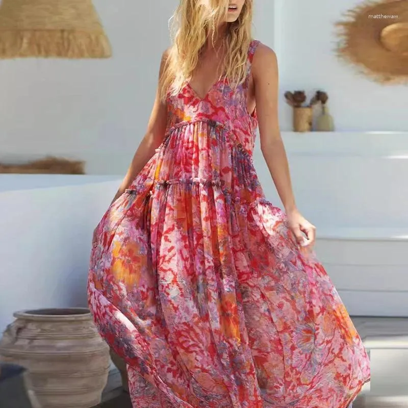 Sukienki swobodne eleganckie back-backless sukienki letnie luźne szyfonowe kantar