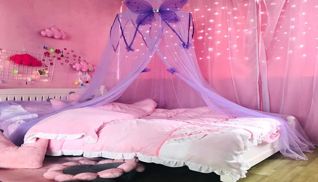 Mädchen Zimmer Baldachin Runde Kuppel Spiel Mesh Prinzessin Hung Moskiton Net Crib Netting Bett leichter Schmetterling Kinder Reading2984200