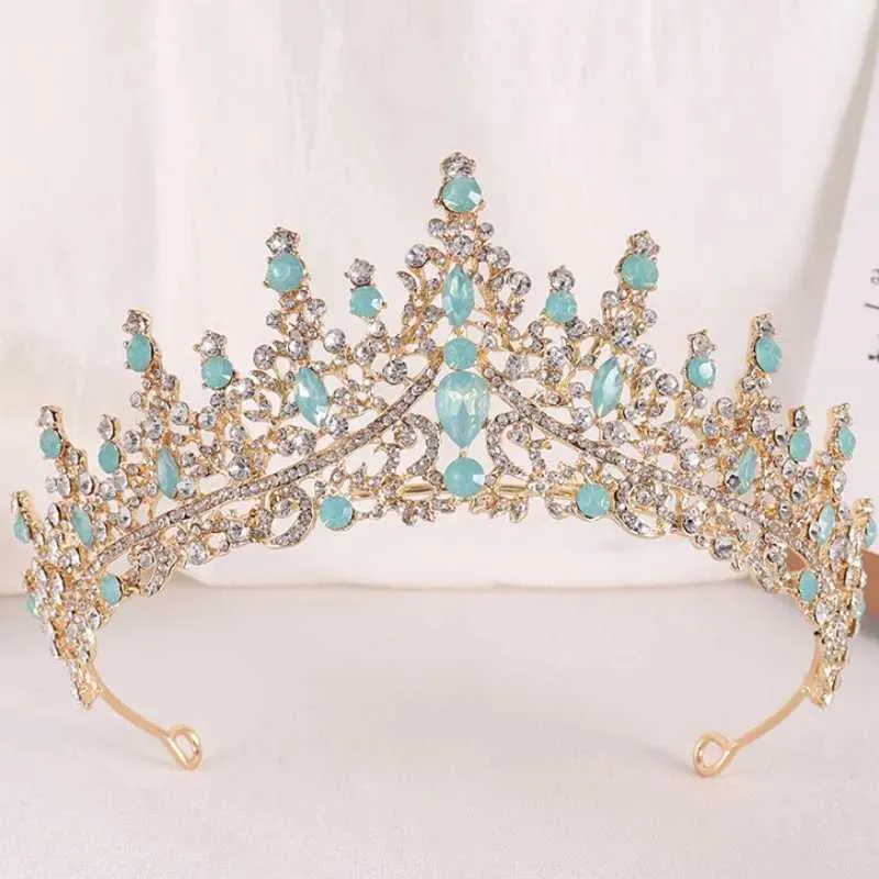 Tiaras lujo elegante rosa verde azul ópalo corona accesorios para el cabello de boda reina nupcial tiaras vestidos de la cabeza de la cabeza