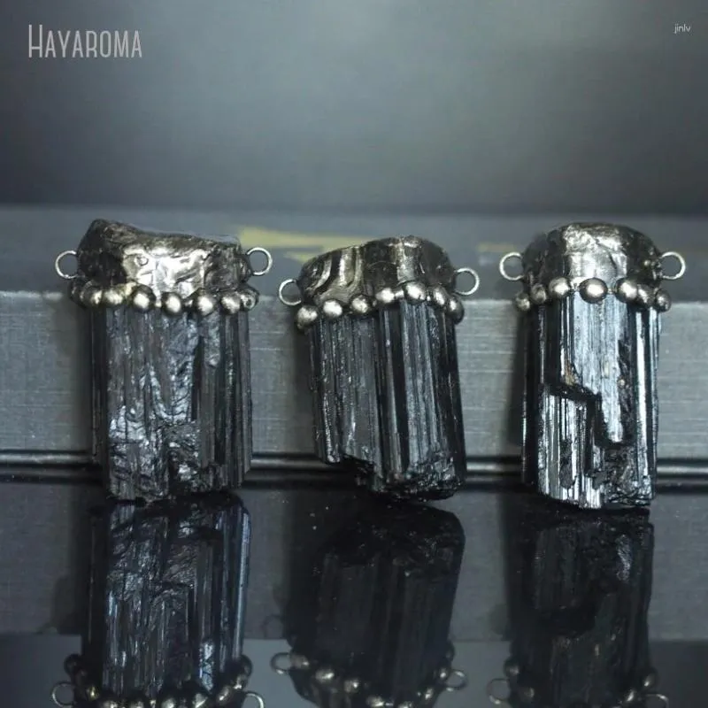 Hänghalsband 10st grossist lödad fri form vintage stil handgjorda smycken antik silverfärg tenn svart turmalin pm49785