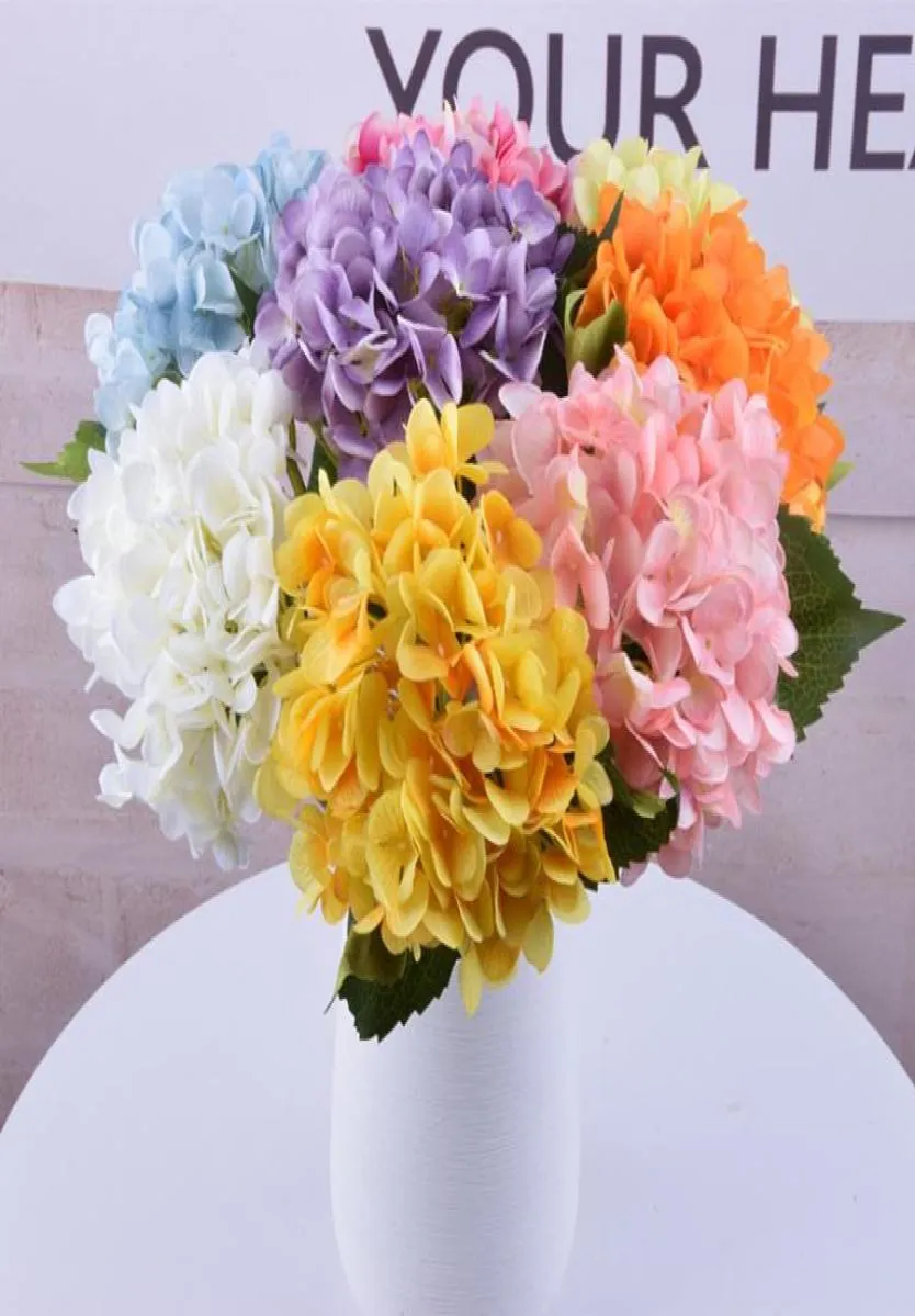 47 cm Hortensia artificiel tête de fleur fausse soie single single tactile hortensias 8 couleurs pour les centres de mariage à la maison décorati7712009