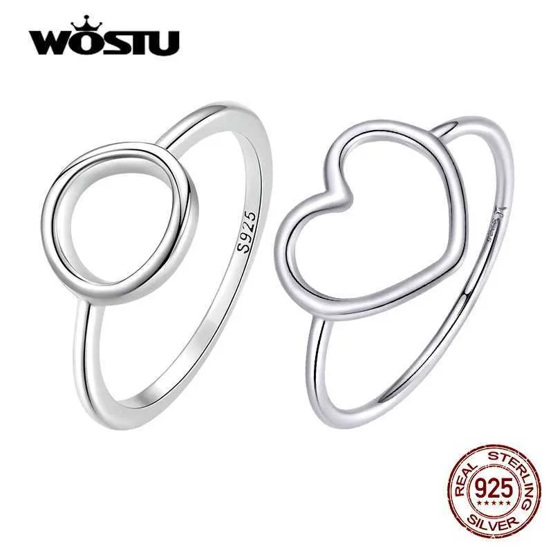 Bandringe Wostu% 925 Sterling Silver Heart Ring Womens Wedding Engagement Einfache Fingerparty Mode Schmuck Geschenk CQR641 Q240429