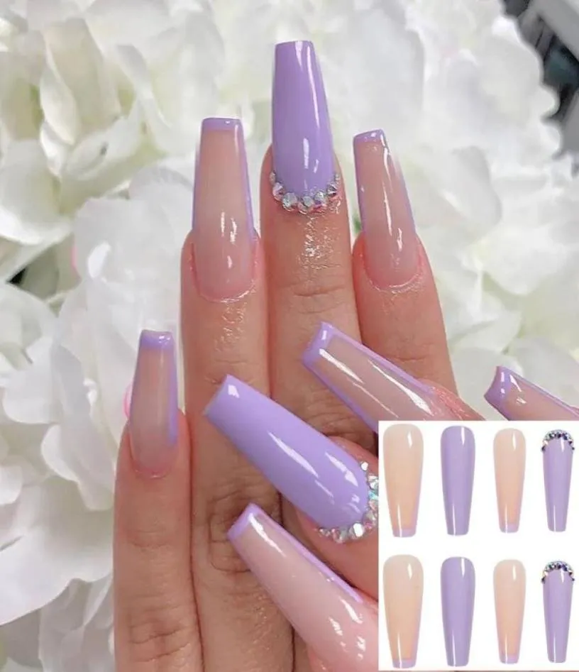 False Nails 24pcsBox Ballerina Full Cover Artificial Manicure Tool Nail Tips Wearable Purple Long Coffin Fake6941275