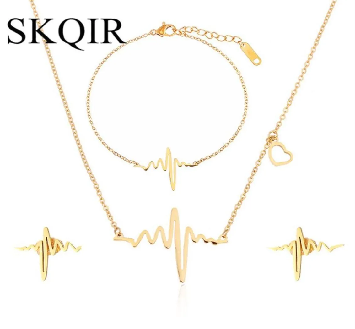 SKQIR Medical Heartbeat Jewelry Sets For Women Doctor Gift Gold Silver Stainless Steel Necklace Bracelet Earrings Jewelry Set157F4766798