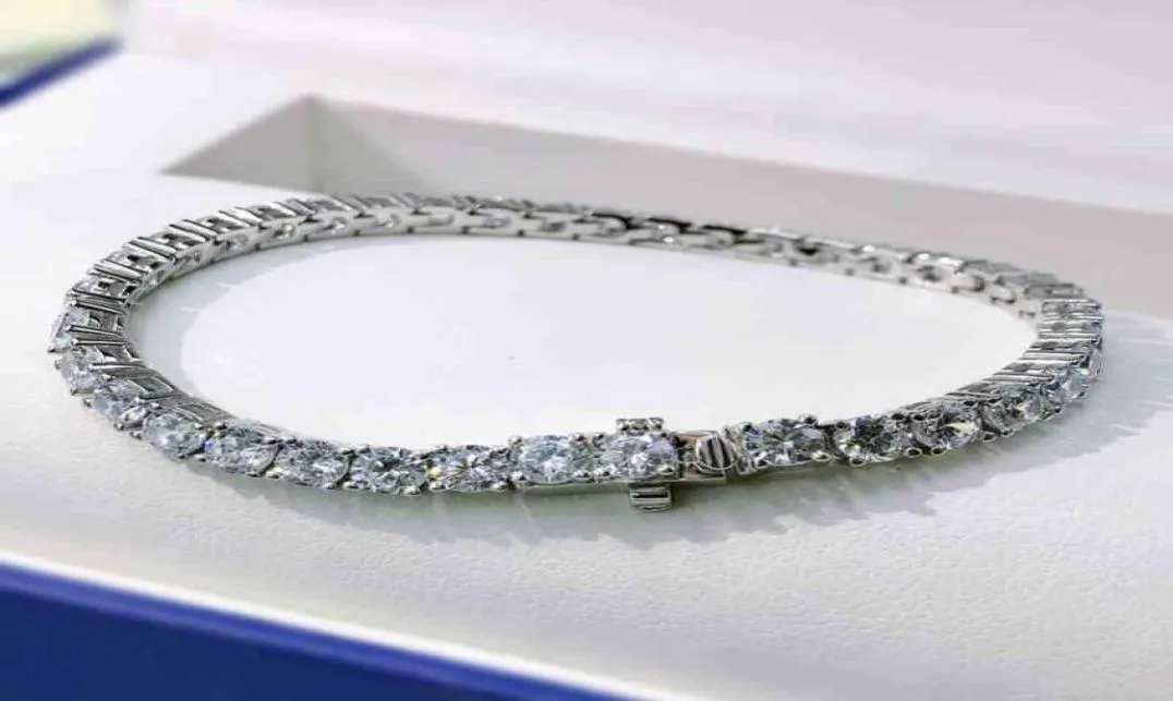 925 Sterling Silber 4mm 16 cm 17 cm 18 cm Tennis 18K Weiß plattiert erzeugtes Moissanit -Armband Armreif für Frauen Juwelierparty Geschenk3208455
