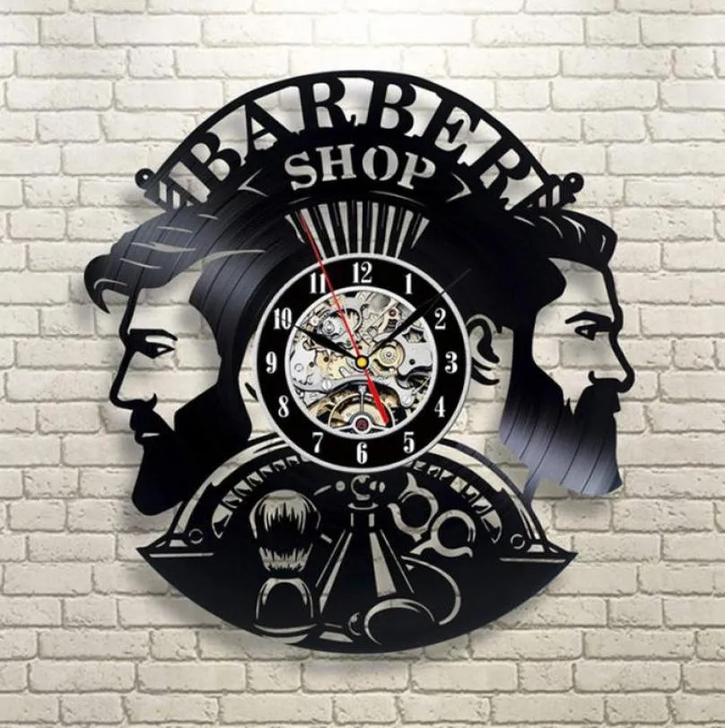 Barber Shop Wall Clock Modern Barbershop Decoration Record Wall Clock Hanging Hairdresser Wall Watch for Barber Salon Y2001106070553