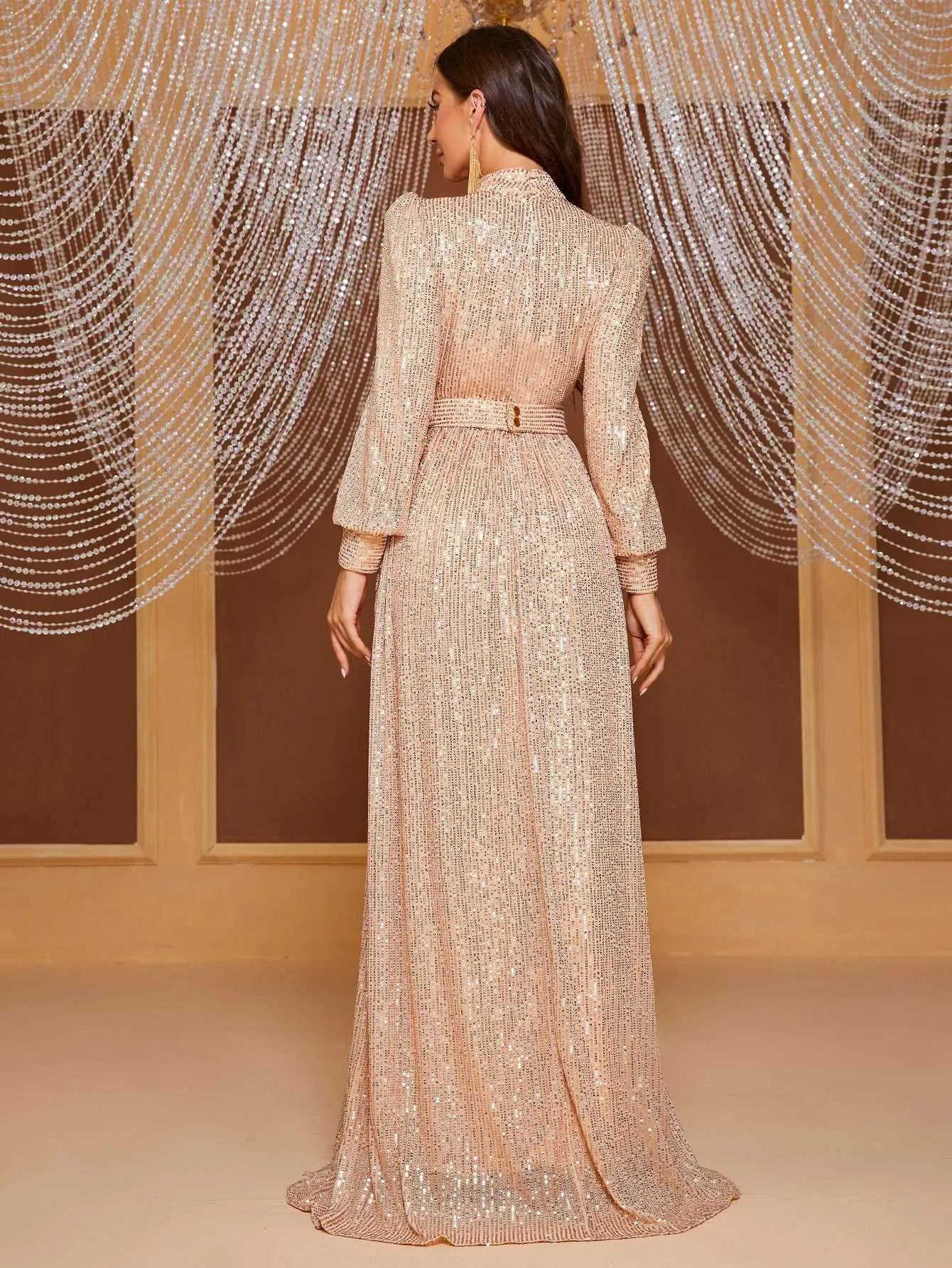 YISIKADO Giffniseti Sequin Mock Neck Lantern Dress - Perfect for Formal Parties in 2024