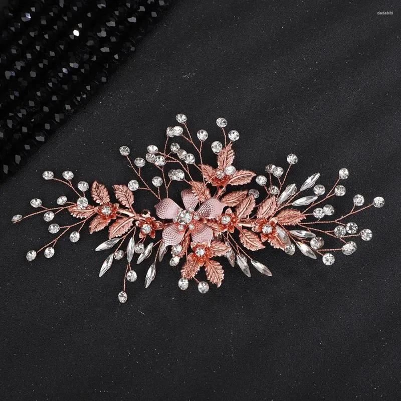 Headpieces Rose Gold Floral Bride Wedding Vintage Head Piece For Women Handmade Bridal Hair Clip Party Prom Accessories Jewelry