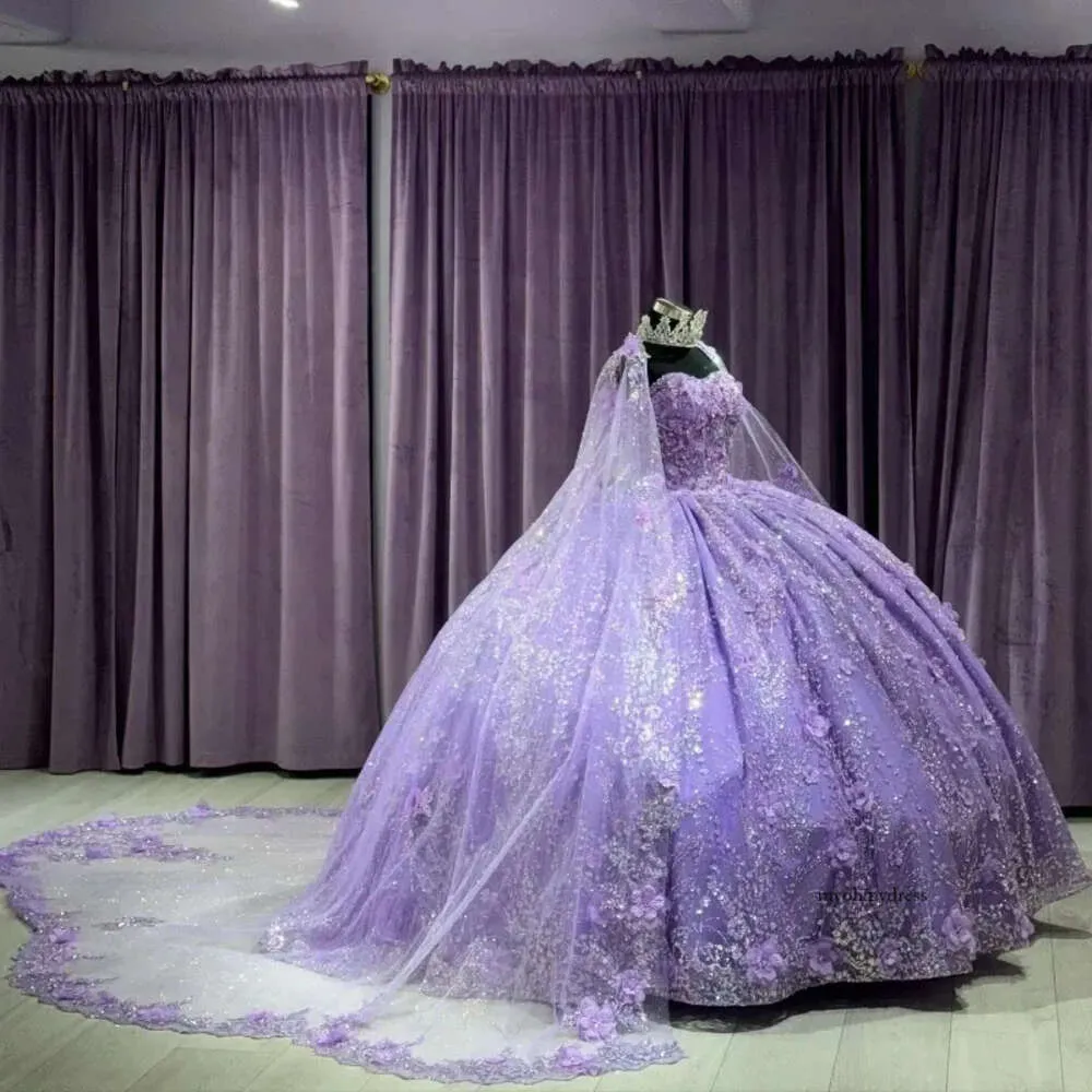Lavender Quinceanera Dresses Floral Applique Beaded Off The Shoulder Sweet 15 16 c2801