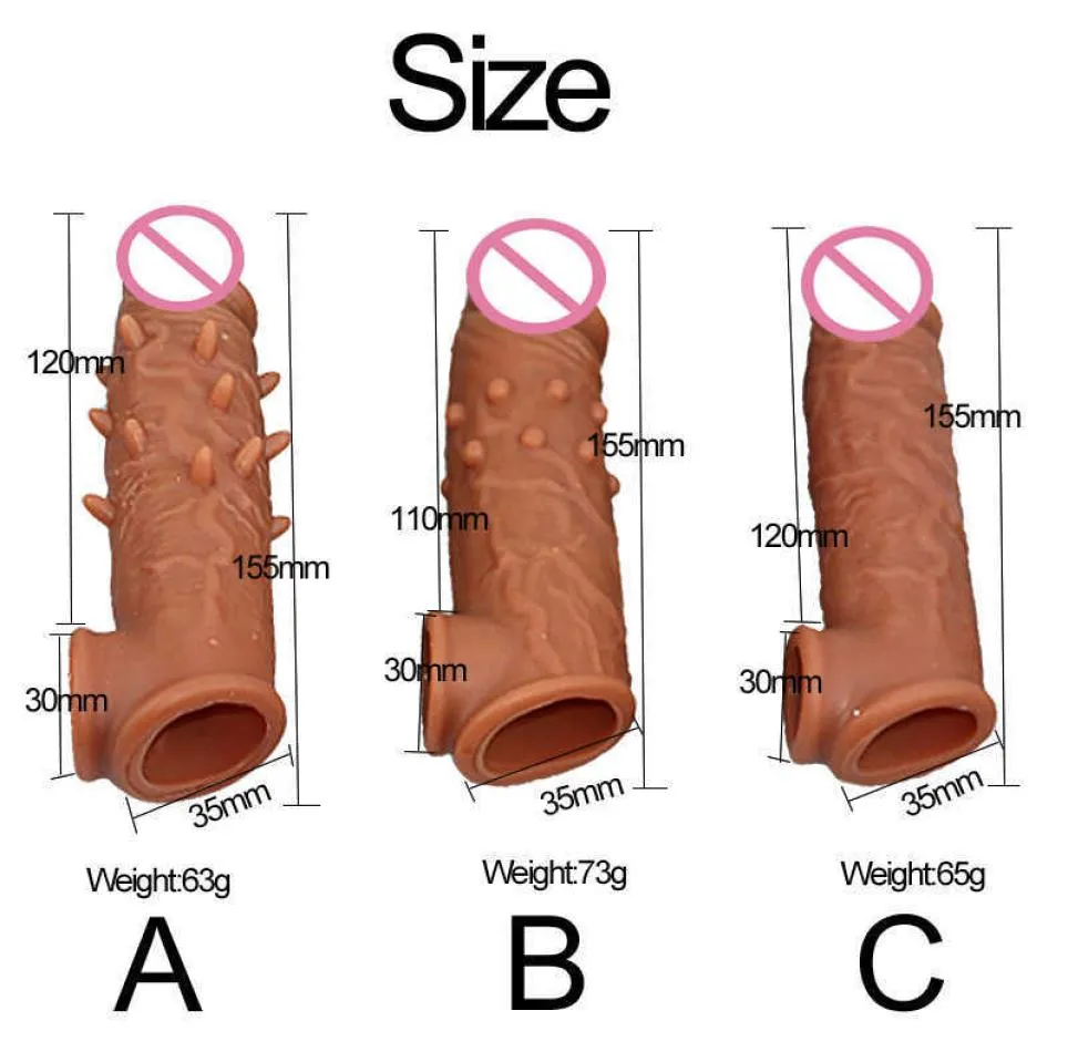 Massage Male Dildo toy Delay Ejaculation Reusable Penis Sleeve Enlargement Dick Extender Sexy Toys for Men Couples Enhancer Penis 8463705