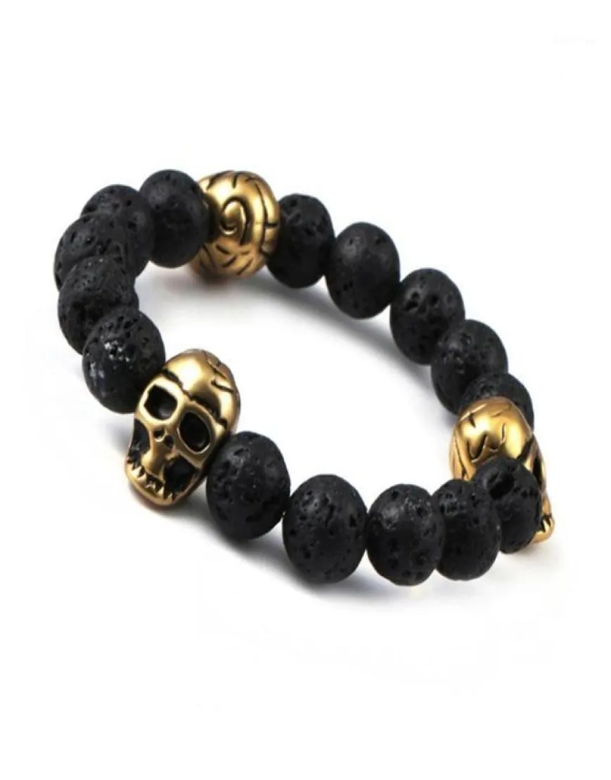 Bracelets de charme Bracelet de crâne en acier inoxydable Northskull pour femmes perles de pierre de lave naturelle et Tiger Eye Men15693622