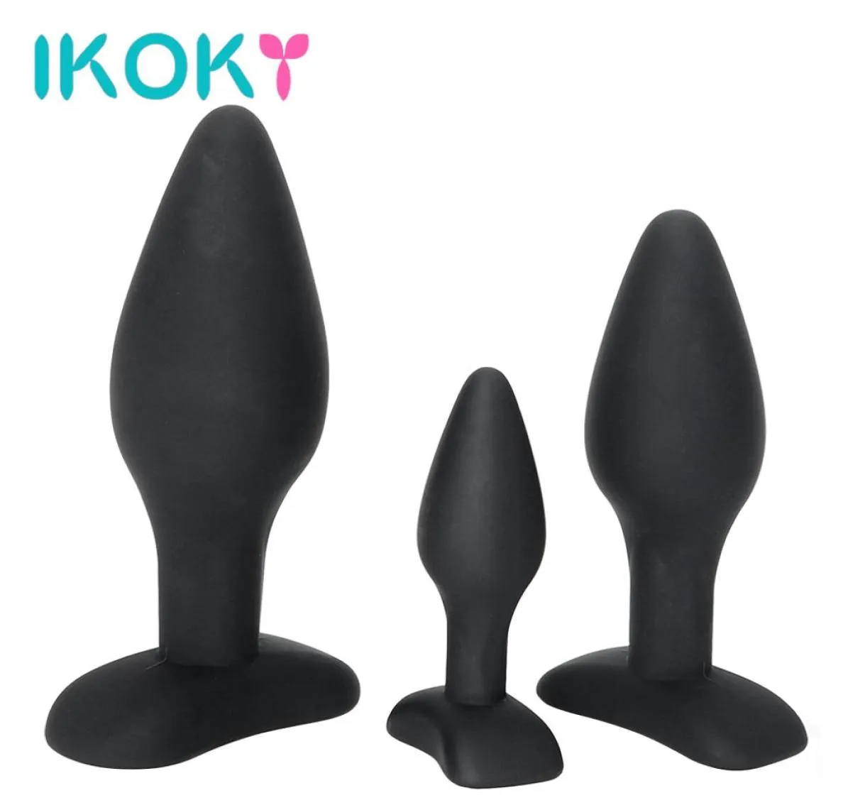 Ikoky 3pcsset Butt Plug Toys para hombres para hombres Gay Black Anal Anal Masajeador de próstata Productos para adultos Trainer Anal Sex Shop SML Y4895468