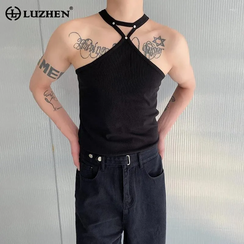 Herentanktops Luzhen 2024 Modepersoonlijkheid Halter Mouwloze zomer Stijlvolle originele mannelijke High Street T Shirts LZ3217