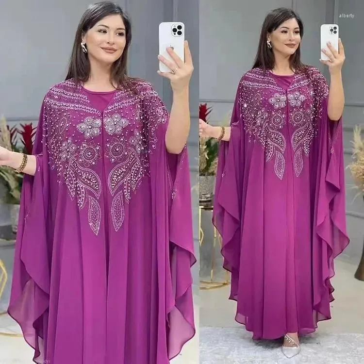 Ethnische Kleidung 2024 Abayas für Frauen Dubai Luxus Chiffon Boubou Muslim Fashion Dress Caftan Hochzeitsfeiern Anlässe Long Abaya mit Inner
