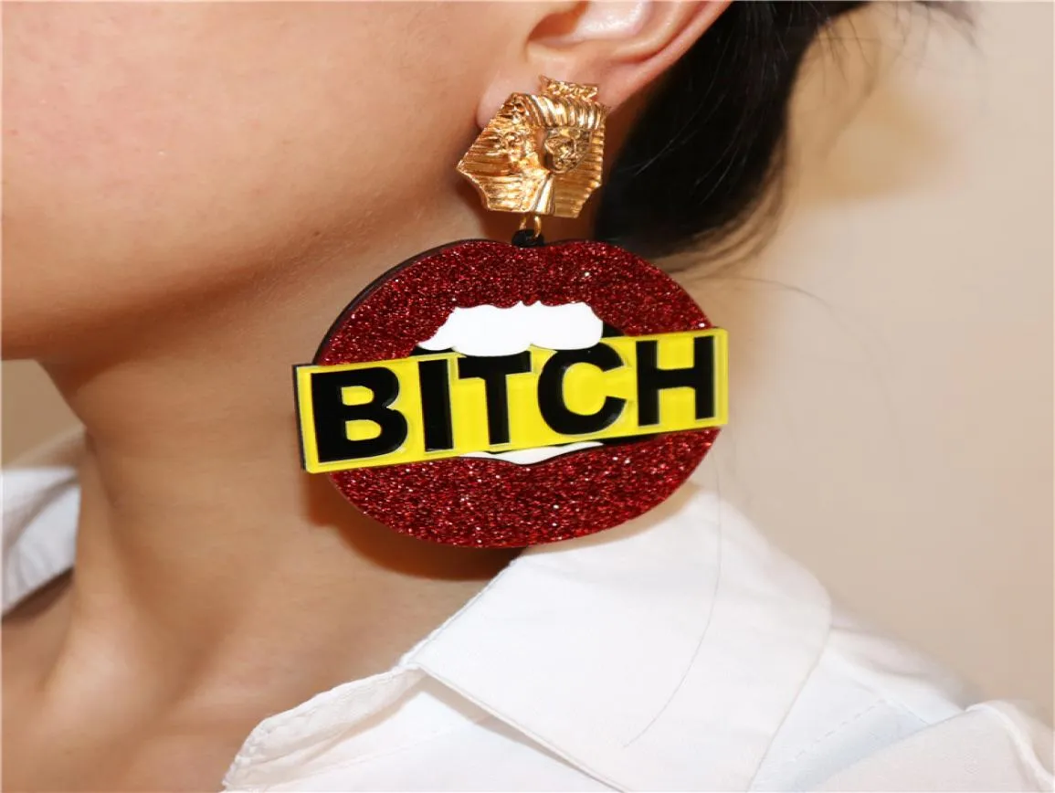 Nieuwe rode glitterlippen bengelen oorbellen voor vrouwen trendy sieraden acryl accessoires4066269