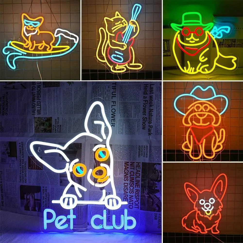 Funny Animal Neon Light Sign - Cowboy Pet Decor for Home, Bedroom ...