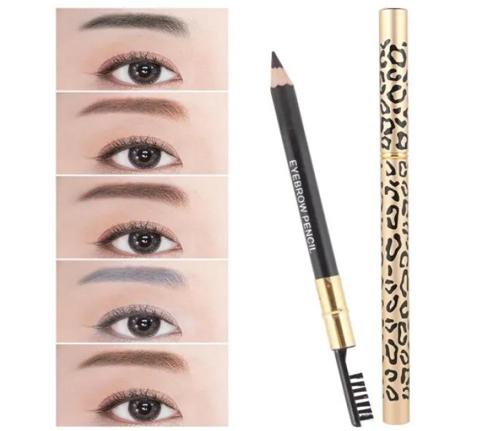 Wasserdichte Augenbrauenstift mit Pinsel Leopard Eyeliner 4 Farben Schatten zu Augenbrauen Metall Make -up Pinsel Schönheit Makeup Tool2489587