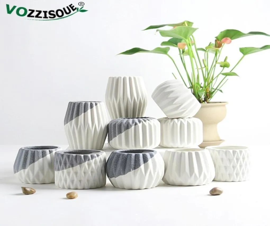 Creative Ceramic Diamond Geometric Flowerpot Simple Succulent Plant Container Green Planters Small Bonsai Pots Home Decoration 2106358359