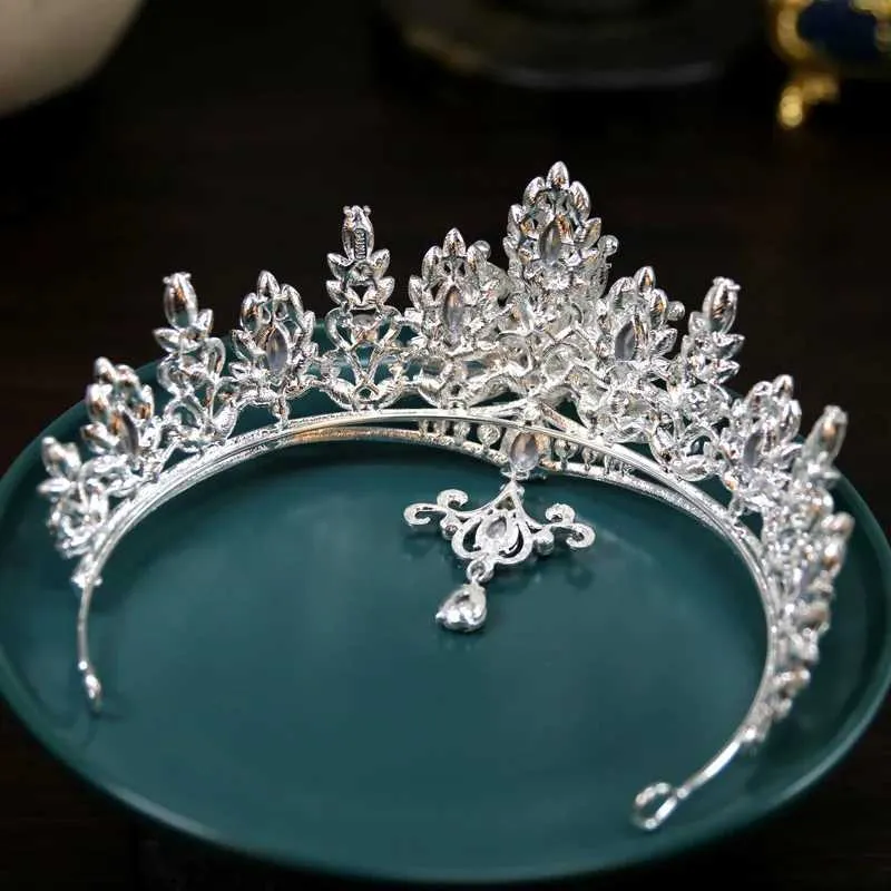 Tiaras Barock Vintage Königin Kristall Wassertropfen Anhänger Kron Braut Elegante Perle Tiaras Diadem Mädchen Hochzeitsfeier Stirnbänder