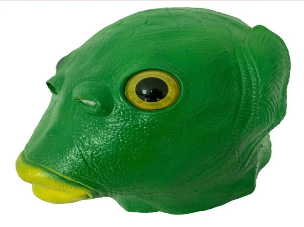 Green Fish Head Full Mask Novely Latex Animal Headgear Open Mouth For Adult Party Cospaly Props8273375