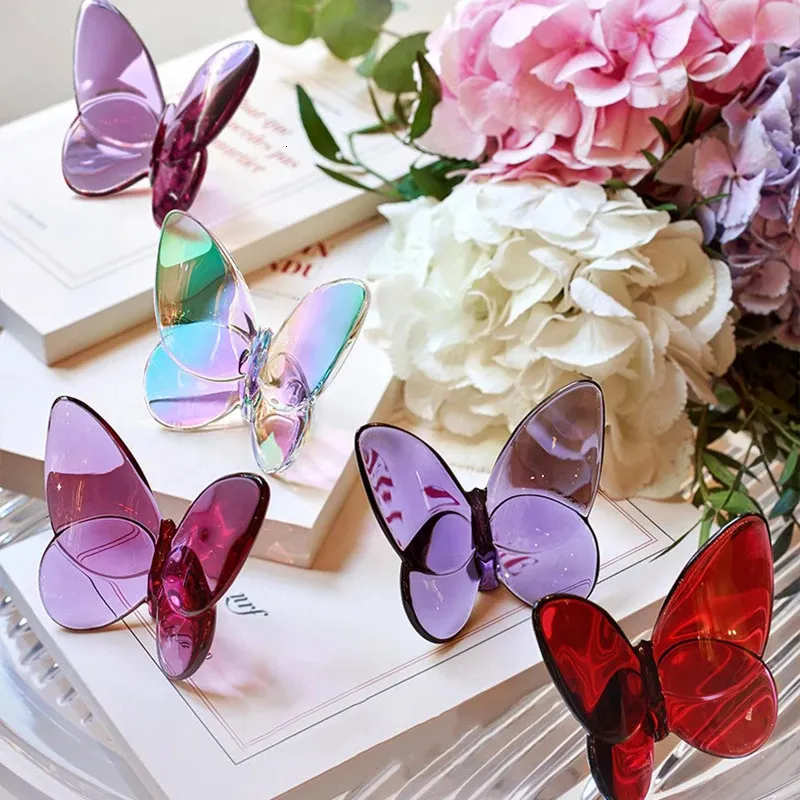 Kristal papillon kelebek kanatları çırpınan cam şanslı kelebek süsleri ev dekorasyon el sanatları aksesuarları doğum günü hediyesi 240429