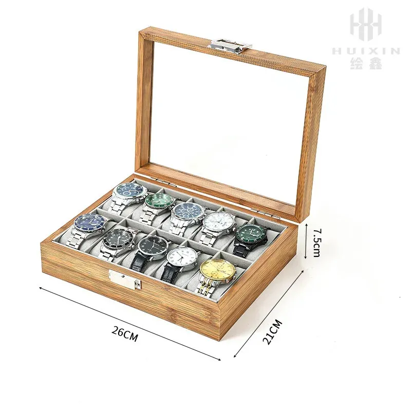 LEICTORY Bamboo Watch Collection Box Case 12 Slots Wrist Watch Storage ...