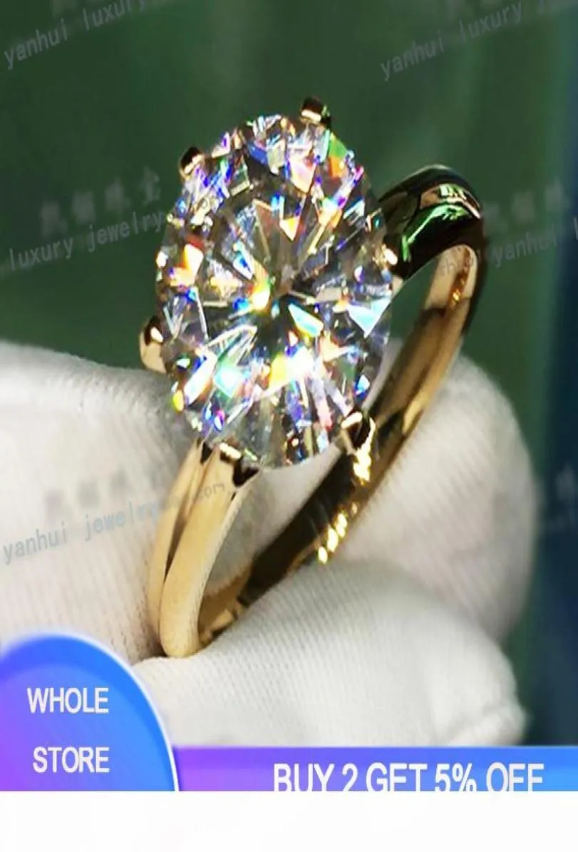 Yanhui a 18k RGP Rague en or jaune massif pur rond rond solitaire 8 mm 20ct Lab Diamond anneaux de mariage pour les femmes ZSR1698370535