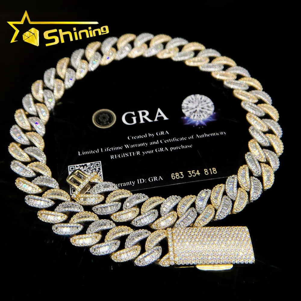 925 Sterling Silver Two Tone 15mm Cuban Link Chain Custom Hip Hop Iced Out Men Moissanite