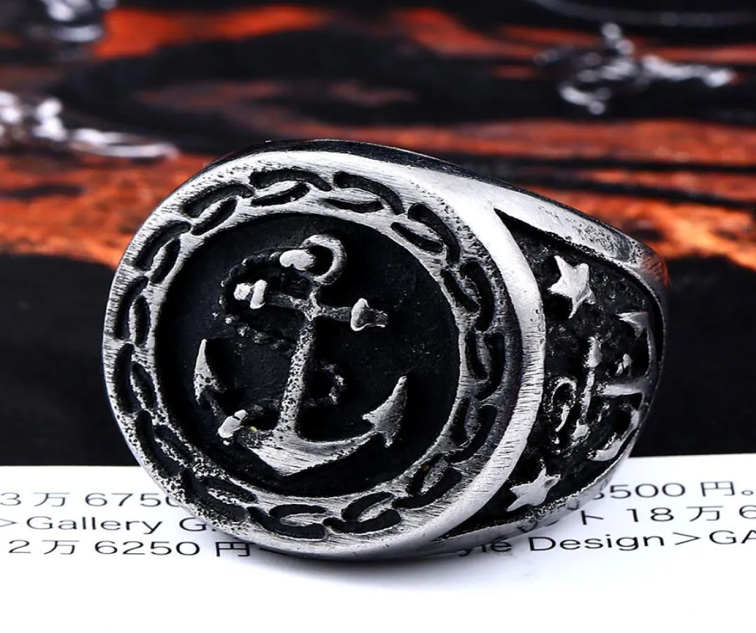 316L Stainless Steel Ring Anchor Biker Men Ring Punk Vintage Finger Gold Anchor Top Quality Fashion Jewelry4417409