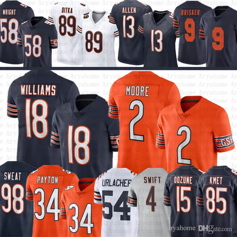 18 Caleb Williams Rome Odunze DJ Moore voetbalshirt Cole Kmet D'An Andre Swift Walter Payton Jaquan Brisker Brian Urlacher Montez Sweat Keenan Allen Jaylon Johnson