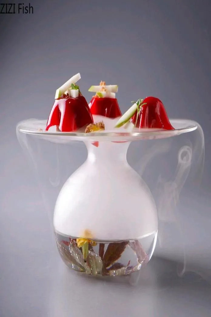皿プレート透明なガラス板ドライアイス日本料理レストラン寿司アフタヌーンティーデザートホームキッチンテーブルウェア6818078