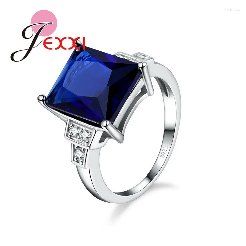 Clusterringe 925 Sterling Silber Ring Deep Blue Zircon Hochzeitstag Schmuck Big Square Wide for Women Geschenken