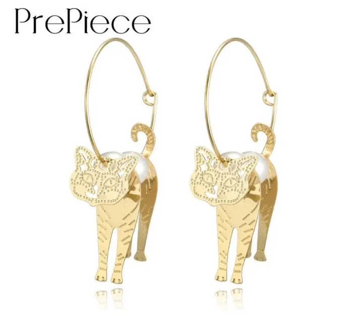 Charm Prepiefe Trendy Pearl Hoop Ohrringe für Frauen Gold Farbe Nachahmung 3d niedliche Tierkatze handgefertigt Mode Schmuck PE14235633687