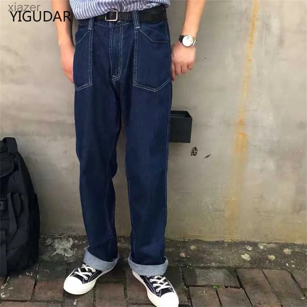 Męskie dżinsy pękające dżinsy męskie męska torba letnia ponadwymiarowa S-3xl mop dżinsowe spodnie szerokie nogi spodni swobodny retro hip-hopowy koreański bott