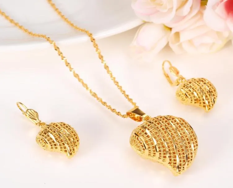 Hart hanger sieraden sets klassieke kettingen oorbellen set 24k massief geel fijn goud GF Arab Afrika bruiloft BRIDE039S DOWRY3756680