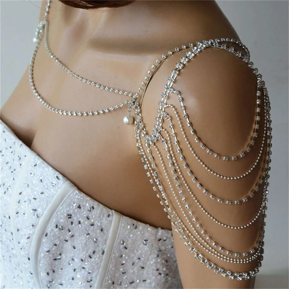 Acessórios para figurinos novas jóias de strass de moda para uma festa de casamento brilhante feminina, uma cadeia de ombros de cristal.