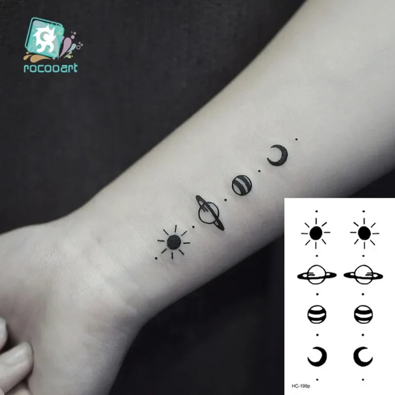 1 PC Geometric Planet Fashion Women Women Temporary Tattoo Sticker Trasferimento dell'acqua Minimalista Sun Sun Design Falso 240423